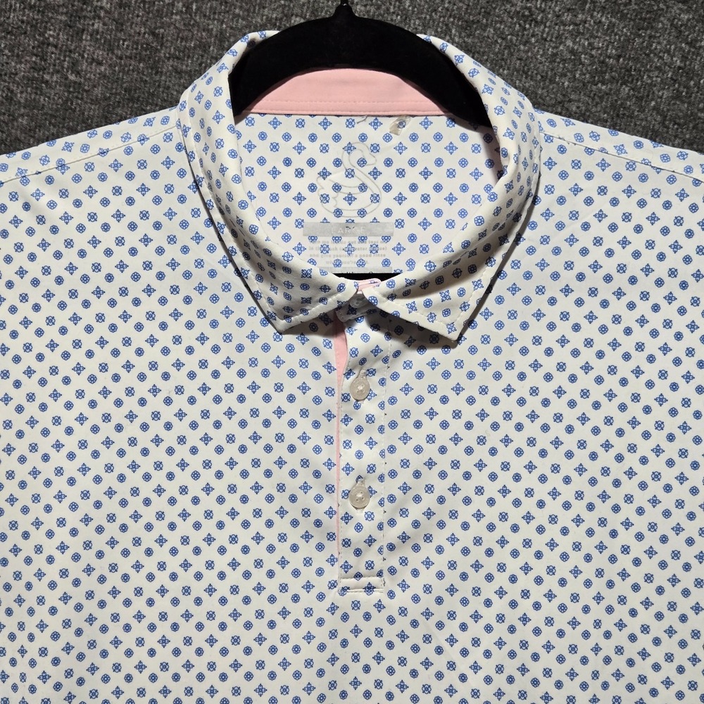 Swannies Performance Golf Polo Men's Large White / Blue Geometric Athletic